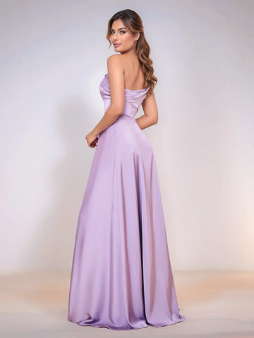 Asymmetrical Shoulder Acetate Satin A-Line Bridesmaid Dress