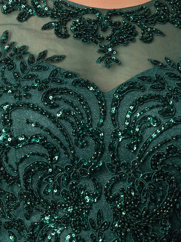 Lace Beaded Scoop A-Line Mother of the Bride Dress with Half Sleeve