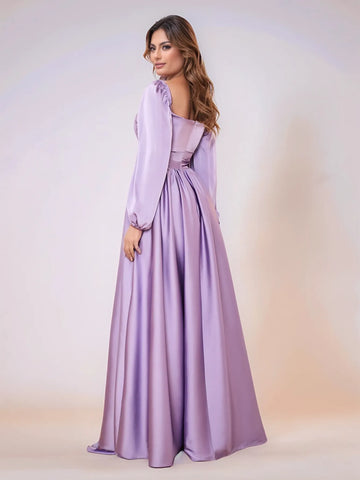 Long Sleeves Sweetheart Shoulder Acetate Satin A-Line Bridesmaid Dress