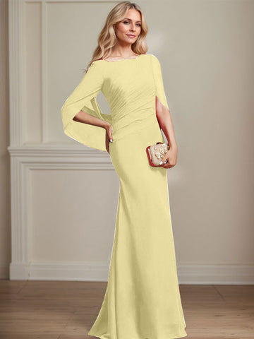Trompete/Meerjungfrau U-Boot-Ausschnitt Bodenlang Chiffon Mutter der Braut Kleid Mit Plissee