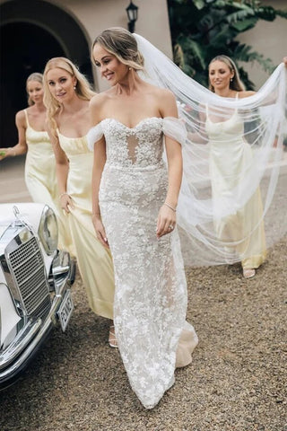 Satin Sheath Scoop Spaghetti Straps Long Bridesmaid Dresses
