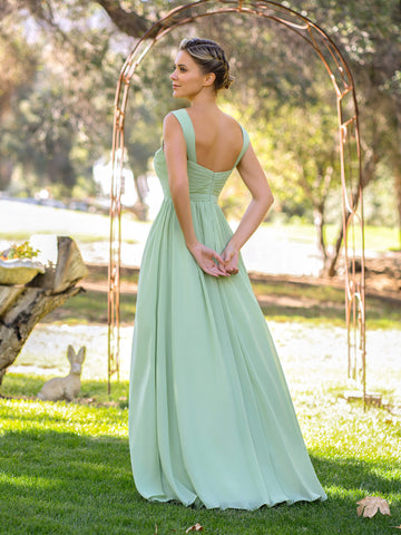 A-Linie V-Ausschnitt Bodenlanges Chiffon Brautjungfernkleid