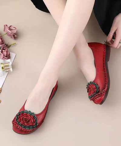 Rote flache Schuhe für Frauen, bequem, Spleißen, Blumenmuster