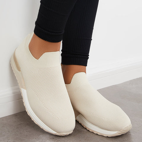 Lässige Slip-on-Strick-Loafters, atmungsaktive Wanderschuhe