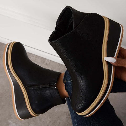 Casual Wedge Sneakers Side Zipper Platform Wedge Ankle Boots