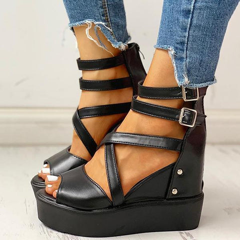 Gothic Peep Toe Platform Hidden Wedge Sandals