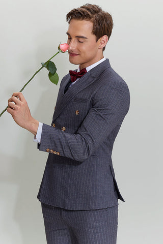 Men's 3 Piece Pinstripe Grey Suit