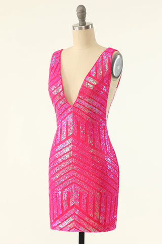Bodycon Orange Sequins V-Neck Short Homecoming Dress