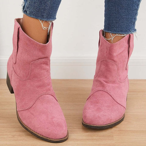 Westernstiefeletten aus Wildleder mit Blockabsatz und niedrigem Absatz
