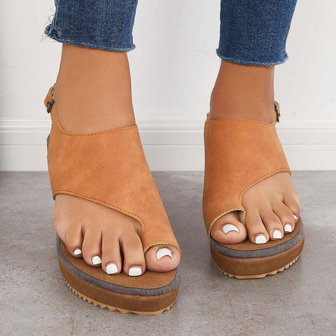 Cork Wedge Platform Sandals Slingback Ankle Strap Sandals
