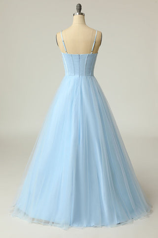 A Line Spaghetti Straps Light Purple Long Prom Dress