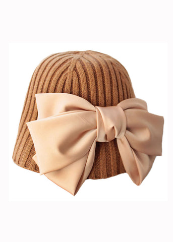 Stilvolle beige Bonnie-Mütze mit Patchwork-Schleife