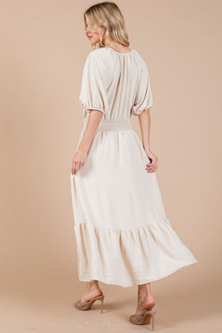 Tie Neck Puff Sleeve Beach Resort Maxi Dress