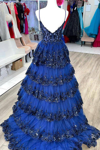 A Line Spaghetti Straps Corset Black Lace Prom Dress with Ruffles