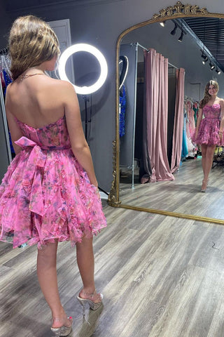 Gorgeous A Line Sweetheart Lilac Floral Printed Short Homecoming Dress