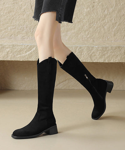 Boutique Splicing Plus Size Chunky Boots Black Suede