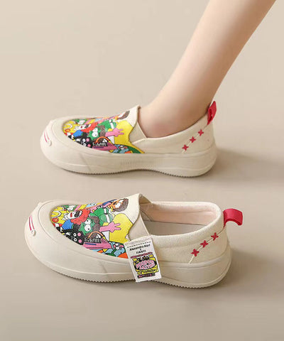 Beige Graffiti Frauen Casual Plattform Leinwand Flache Schuhe Für
