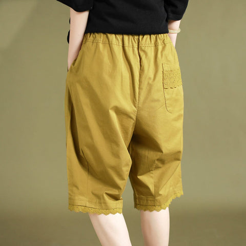 Summer Solid Cotton Trim Casual Shorts