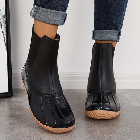 Waterproof Slip on Duck Booties Two Tone Chelsea Ankle Boots