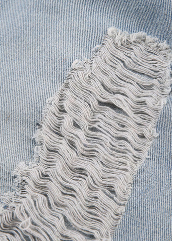 Stylish Blue Pockets Asymmetrical Patchwork Ripped Denim Skirt Summer