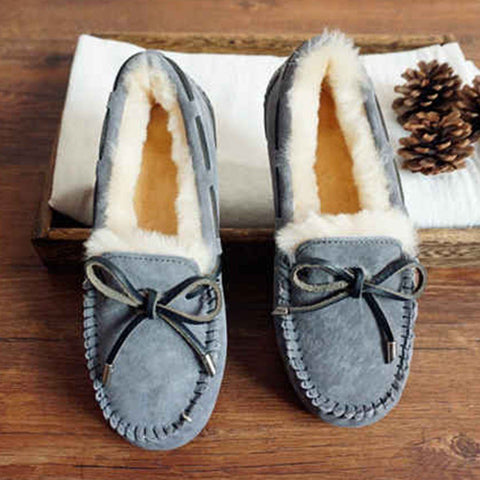 Cozy Slip On Bow-Knot Thick Wool Pea Lazy Winter Shoes