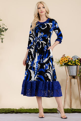 Midikleid aus Spitze mit Rüschen und Paisley-Print in voller Größe