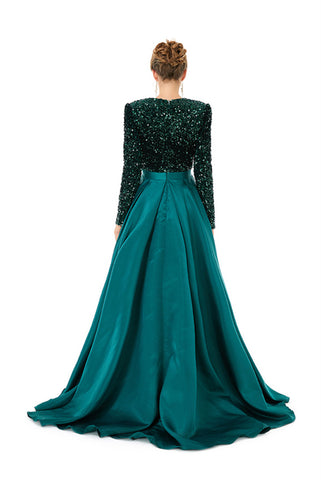 Long Sleeves Prom Dress V-Neck Slit With Sequins