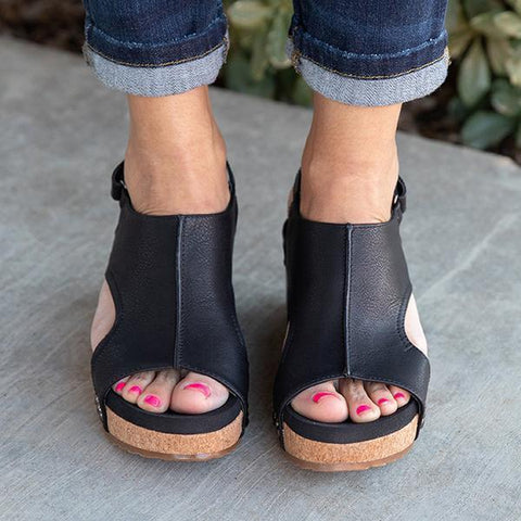 Cork Platform Wedges Slingback Ankle Buckle Strap Sandals