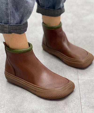 2022 Coffee Zippered Boots Cowhide Leather Ankle boots