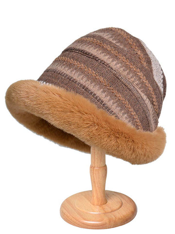 Women Winter Knitted Wool Liner Hat-Khaki-Orange