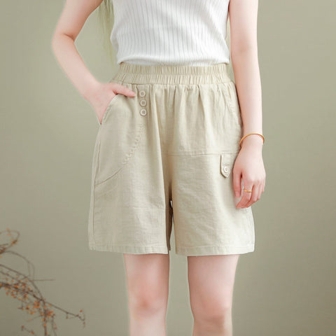 Women Summer Cotton Linen Casual Loose Shorts