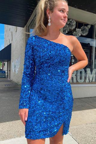 Bodycon Royal Blue Sequins Homecoming Dress with Sleeves