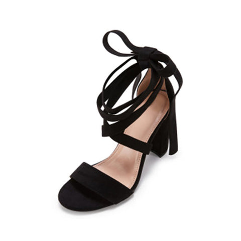 Sandalen mit Blockabsatz und Schnürung, offene Zehenpartie, Pumps mit Fesselriemchen