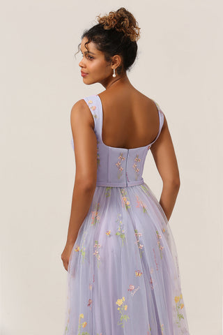Cute A Line Sweetheart Light Purple Long Prom Dress with Embroidery