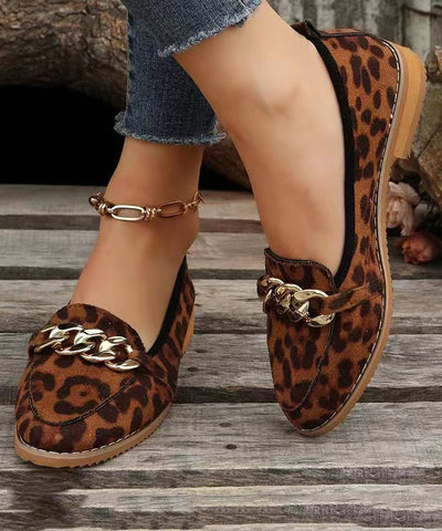 Leopard Flats Schuhe Kunstleder Pailletten Kette Verbunden Stilvolle Spleißen
