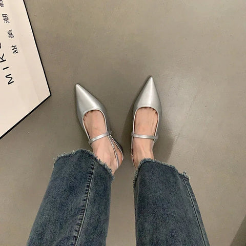 Summer Pointed Toe Women Sandal Shoes Fashion Shallow Slip On Flats Heel Ladies Elegant Office Shoes Outdoor Slingback Mules