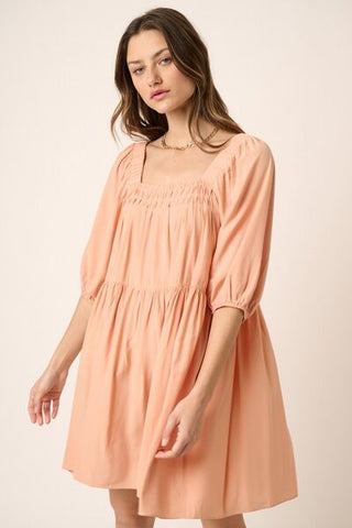 Pintuck Detail Tie Back Mini Summer Dress