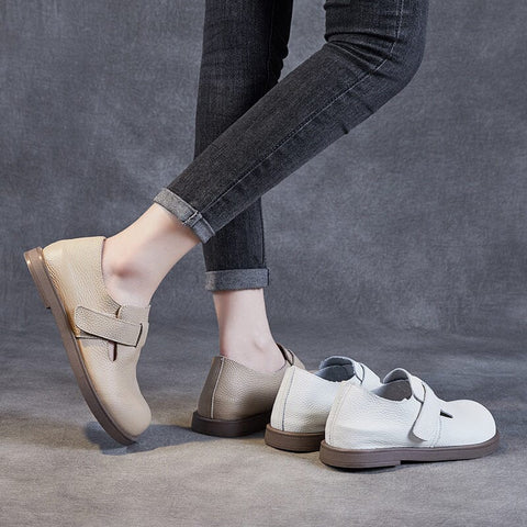 Spring Retro Soft Solid Leather Flat Casual Shoes
