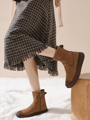 Women Vintage Leather Spliced Flat Ankle Boots