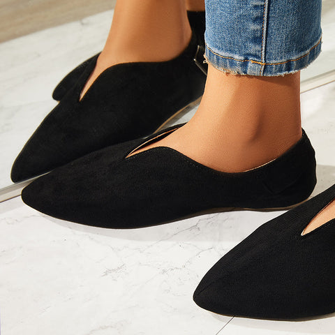 Round Toe V Cut Slip On Flat Loafers Soft Ballet Shoes