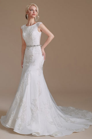Cap Sleeves Mermaid Lace Wedding Dress Long Online