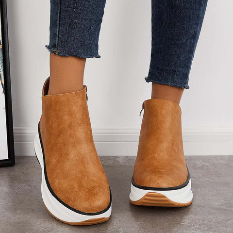 Non Slip Platform Wedge Sneakers Slip on Ankle Boots