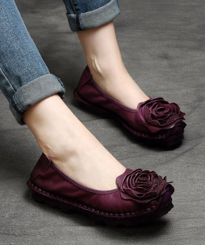 Handgemachte Blumen Splicing Flats Rotes Rindsleder Penny Loafers