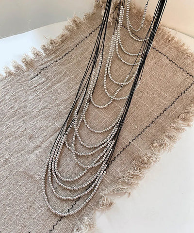 Boho Silk Copper Leather Rope Patchwork Multi-Layer Beading Tassel Gratuated Bead Necklace