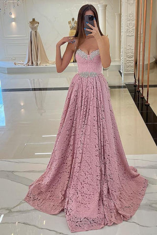 Lace A-Line Prom Dress Sleeveless With Beads