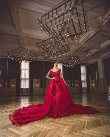 Off-the-Shoulder Prom Dress Lace Appliques With Overskirt