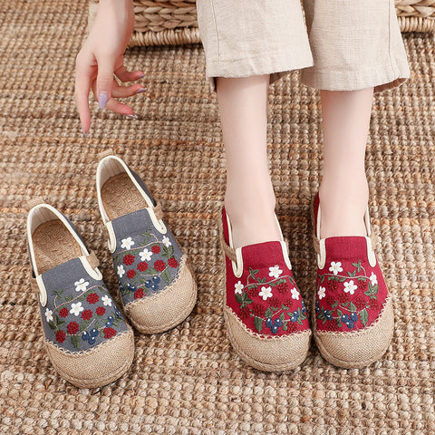 Women  Retro Floral Embroidery Linen Casual Shoes