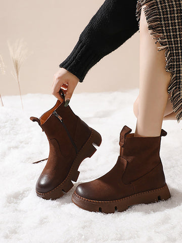 Women Winter Retro Leather Zipper Martin Boots