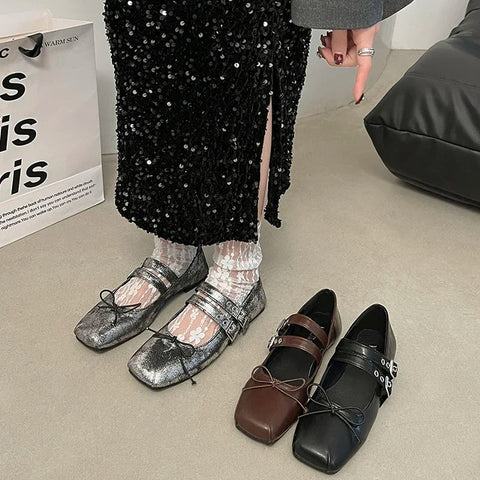 Designer Frühling Damen Mary Jane Schuhe Fashion Square Toe Damen Komfort Weiche Sohle Flats Damen Komfort Ballerinas Schuhe