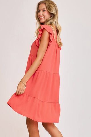 Full Size  Strawberry Ruffle Cap Sleeve Tiered Dress